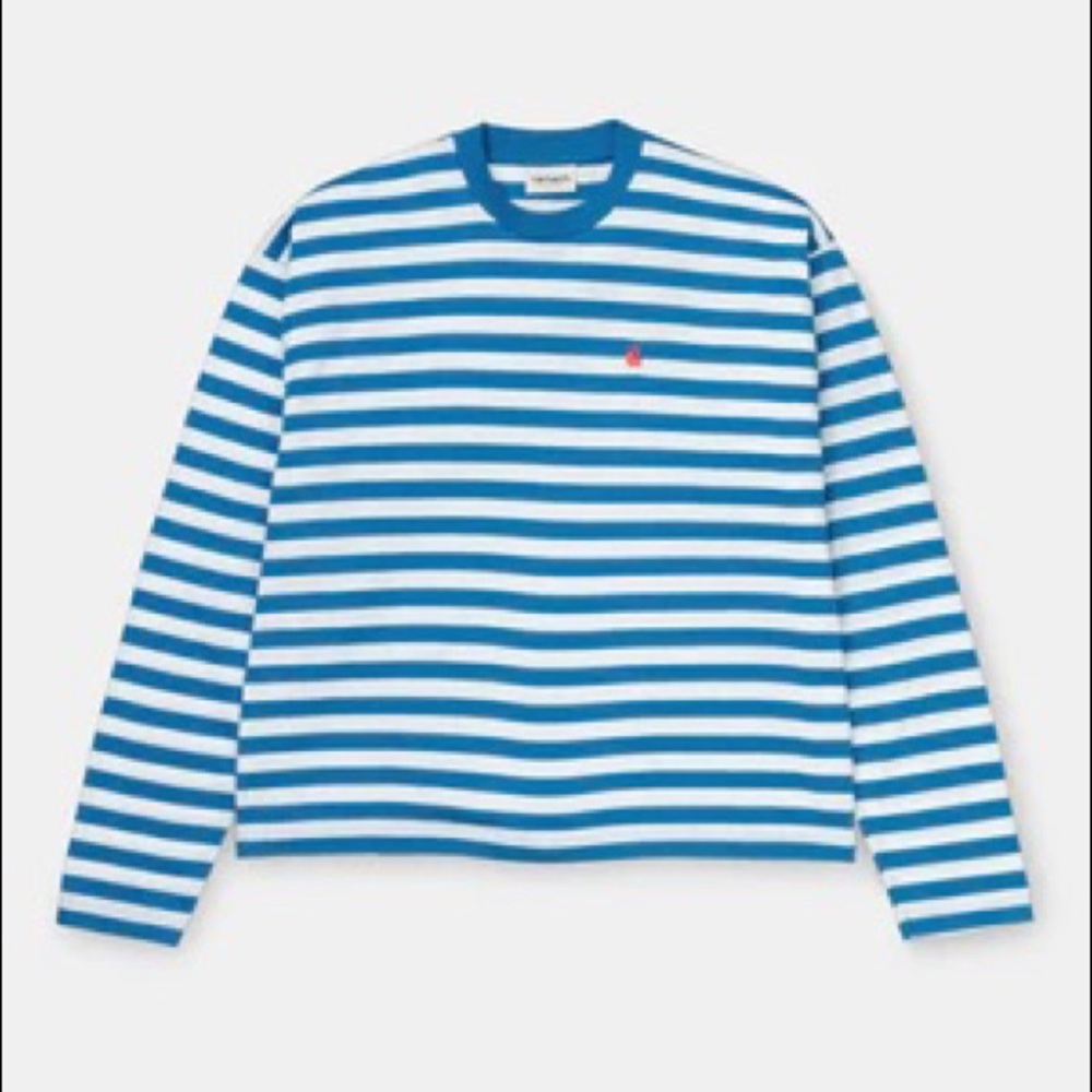 nwt carhartt wip Women's Scotty Stripe Long Sleeve T-Shirt | Azzuro XS
